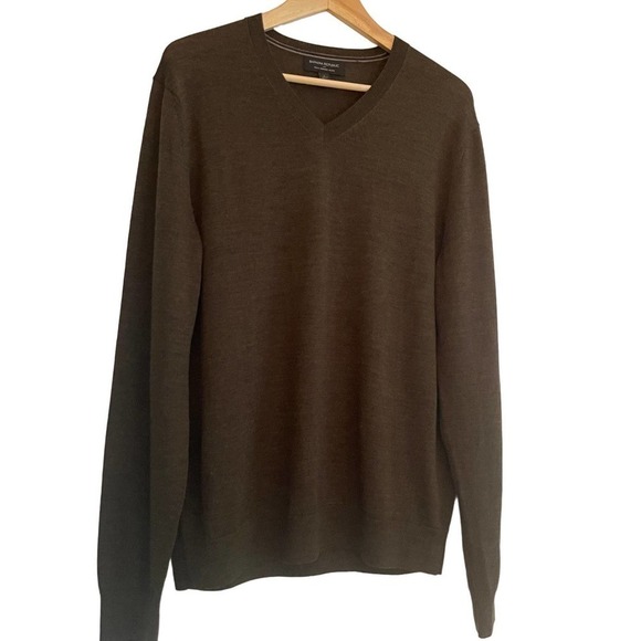 Banana Republic Men's Merino Wool V-Neck Brown Sweater Size Large - Picture 1 of 7